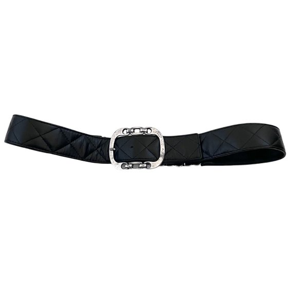 SUZI ROHER Black quilted leather belt w chain back L main image 5